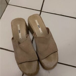 Zara Taupe Suede Espadrille Wedge Slides